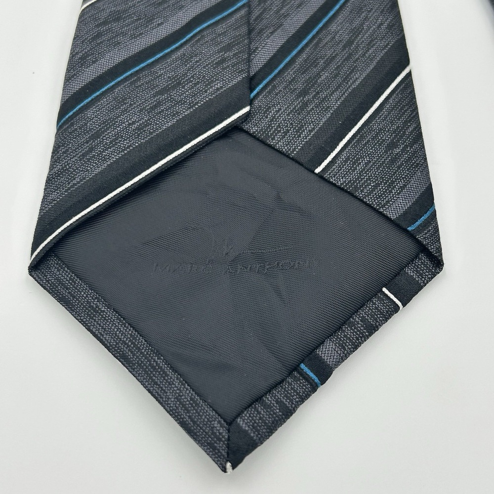 Marc Anthony 100% Silk Narrow Men's Neck Tie Black Gray Tonal‎ Stripe 3W 58L - Picture 4 of 9